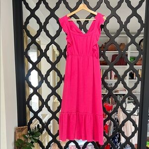 Pink Ruffled V-Neck Midi Sundress